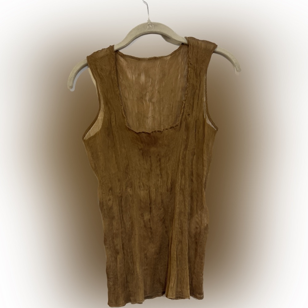 Issey Miyake square neck plisse tank top